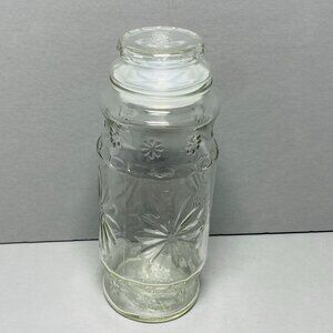 Vintage 1980 Planters Peanuts Glass Storage Jar With Lid & Starburst Design